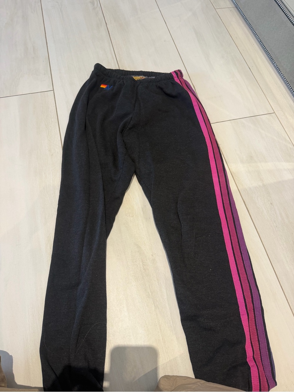 Aviator Nation Black Track Pants with Pink Side Stripes